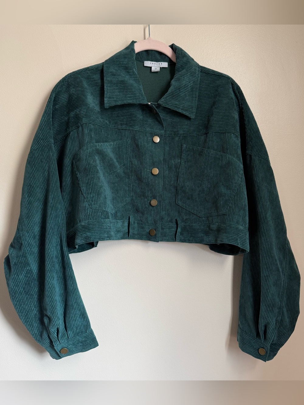 Favlux Dark Green Corduroy Cropped Drop Shoulder Jacket Size Medium